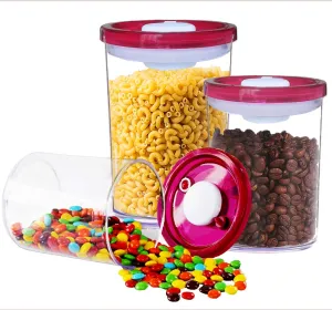 G.S Double Airtight Food Storage Container Set with Vacuum Seal System Lid, BPA-Free Clear Plastic, Keep Food Fresh 3x Longer - 3 Piece Set